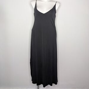 Chrysanthemum Black Spaghetti Strap V Neck Midi Dress XL